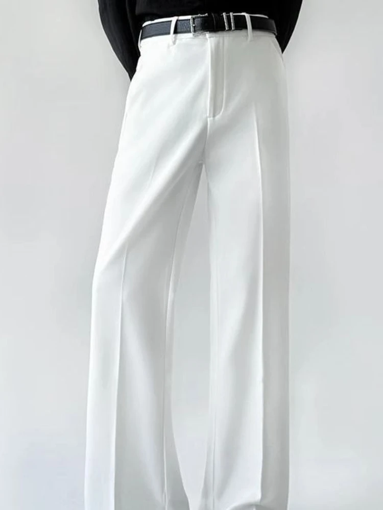 Men's White Loose Thickened Fleece Lined Trousers Japanese Style Business Casual Fall 2026 Draped Formal Pants