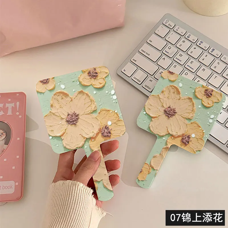 Miroirs à main à fleurs pour filles, poignée de maquillage Portable, miroir de maquillage en plastique, petit miroir de bureau