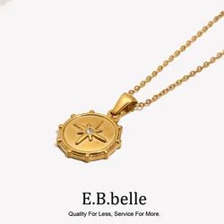 Cute Crystal Basic North Star Gold Plated Coin Necklace For Women Silver Color Stainless Steel Necklace Casual Retro Collar