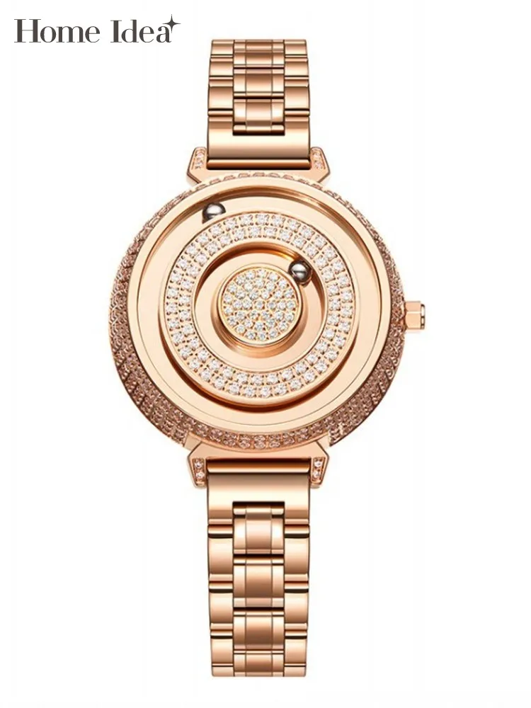 Office Women New Designer Magnetic Beads Quartz Watch Without Mirror Surface Wristwatch Elegant Ladies Party Fashion Accessorry