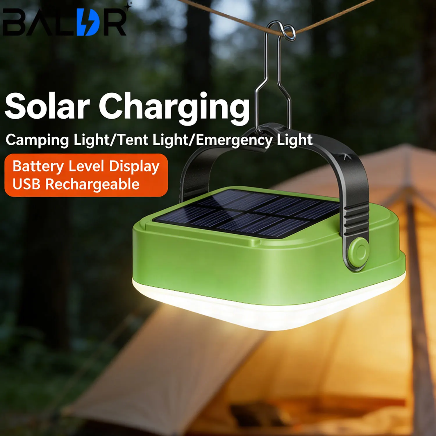 BALDR Outdoor Portable Camping Light Solar Charging 4000mah Large Capacity Power Bank Intelligent Display Portable Hanging Light