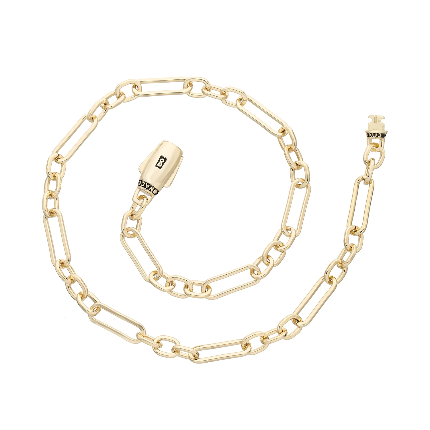 

Hip Hop 14k Gold Plated Monaco Chain Oval Clasp Womens Bracelet and Necklace Lightweight Valentine's Day Gift Low Price Item