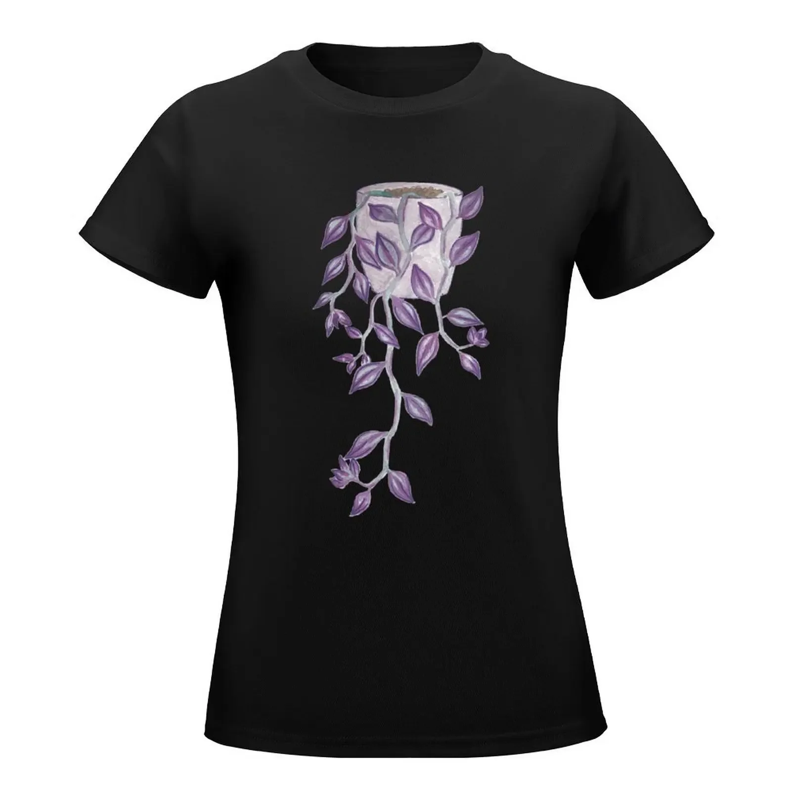 Tradescantia Zebrina Hanging Plant Hand Drawn in Watercolor and Ink T-Shirt tops lady clothes white t shirts for Women