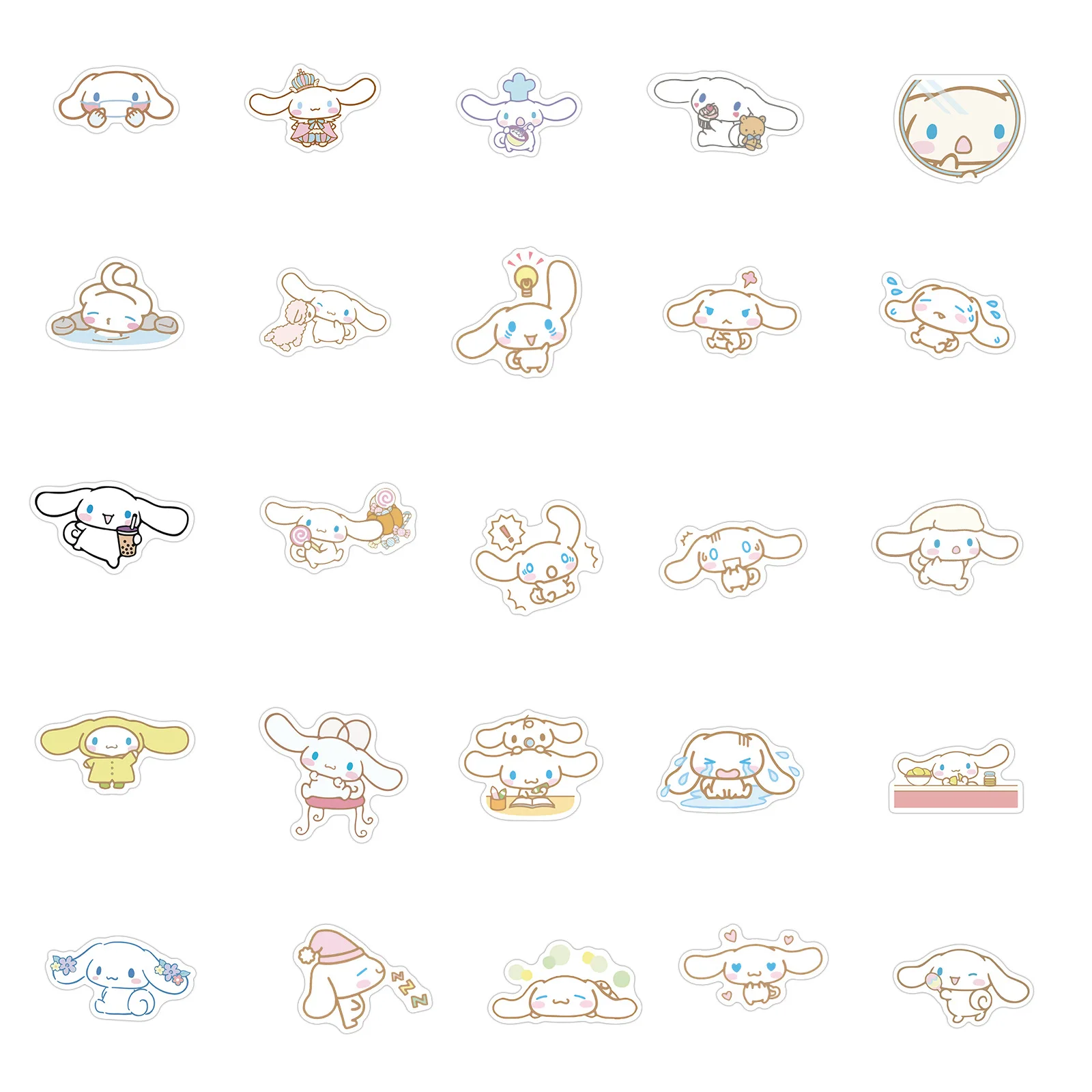 50PCS Sanrio Funny Cinnamoroll Stickers Cartoon Anime Cute Kids Toy Decals DIY Book Luggage Stationary Wall Car Travel Sticker