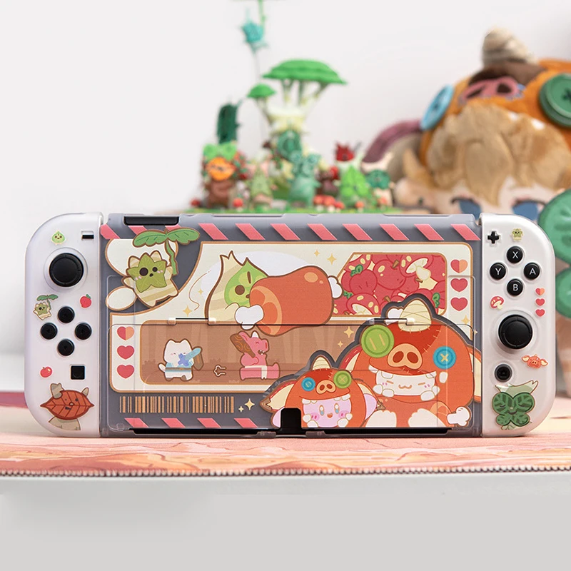 

Cute Cartoon Protective Case and JoyCon Cover Compatible with Nintendo Switch/OLED Hard PC Cover NS Dockable Protective Shell