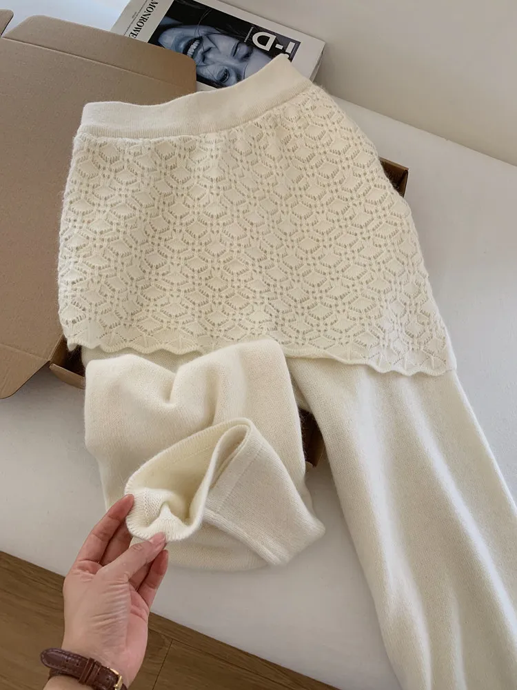 

Брюки женские зимние из шерсти, прямые, с высокой талией, трикотажные, повседневные, класса люкс, новинка, дизайн-сенсация