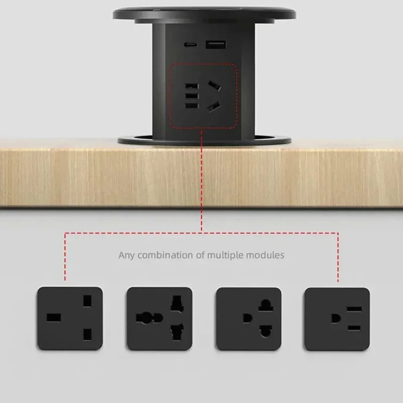 Automatic Pop Up Socket Universal/US/UK/TL/CN Hydraulic Lift Receptacle IP55 Rated Desktop Outlets USB Type-C Wireless Charging