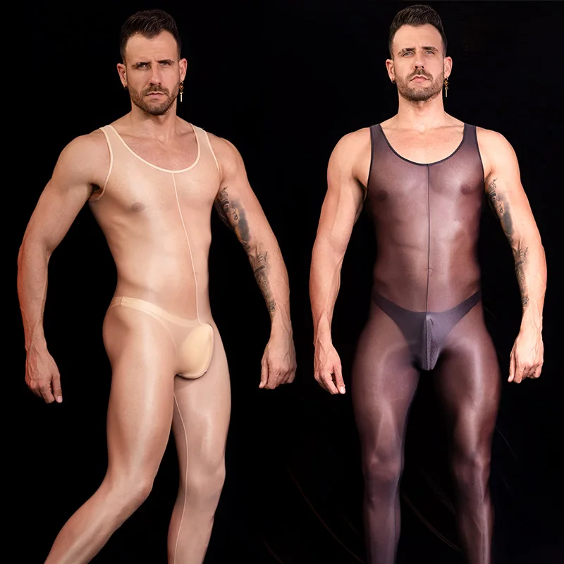 ملابس داخلية مثيرة للرجال لباس ضيق بدون أكمام ملابس داخلية مثيرة قطعة واحدة بذلة زيتية لامعة ناعمة قابلة للتمدد ملابس جنسية إباحية