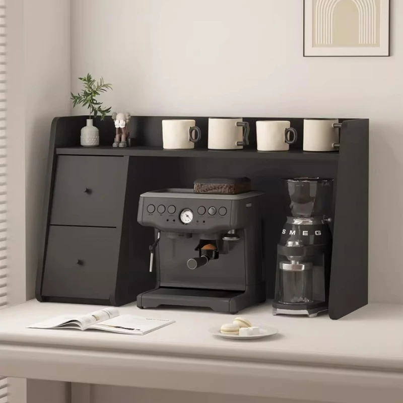 Nordic Shelves Black Bookshelf Storage Locker Shelf Kitchen Cup Dust-proof Coffee Machine Drawer Storage Holder Home Accessories