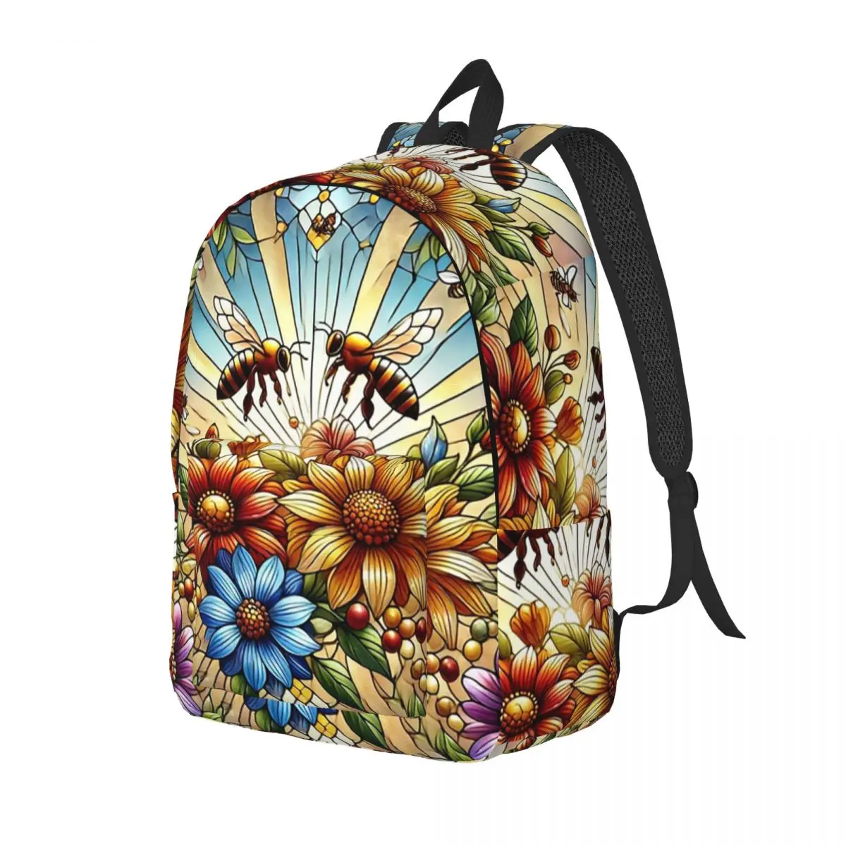 Honey Bees Stained Glass Backpack Daypack Large Capacity Children BookBag School Bag Shoulder Bags for Boys Girls