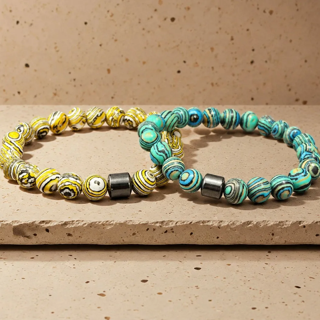 Natural Malachite Magnet Stone Beaded Bracelet, Handmade Minimalist Vintage Fashion Jewelry Gift for Women