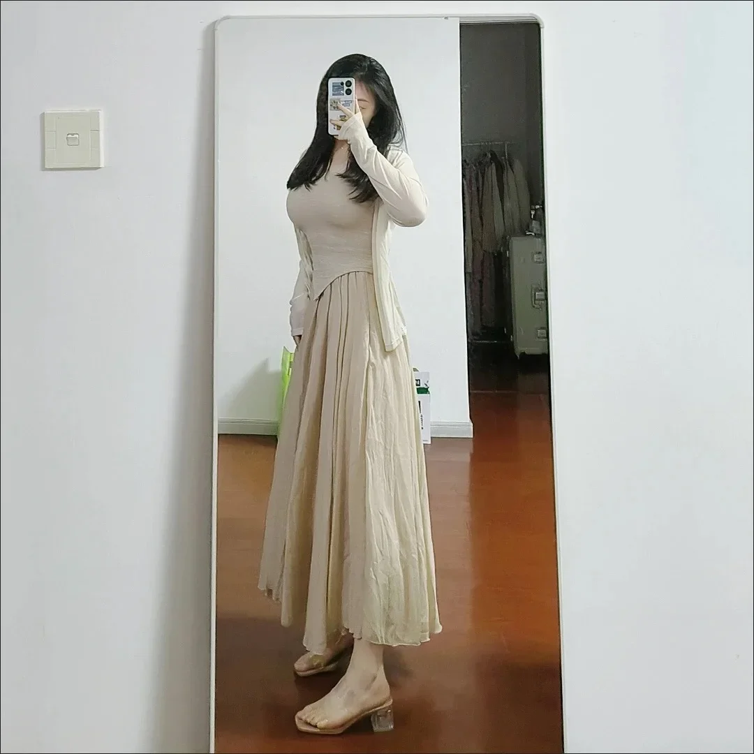 Boho Beach Women's Skirt - Linen Cotton Blend Elastic Waist Long Pleated Maxi, Vintage Summer Casual Skirt Faldas Saia