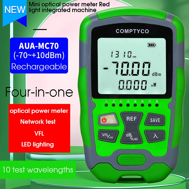 Rechargeable AUA-MC70 Optical Power Meter -70~+10dBm 4 in 1 Multifunction OPM Fiber Network Cable Tester VFL 1~50MW (Optional)