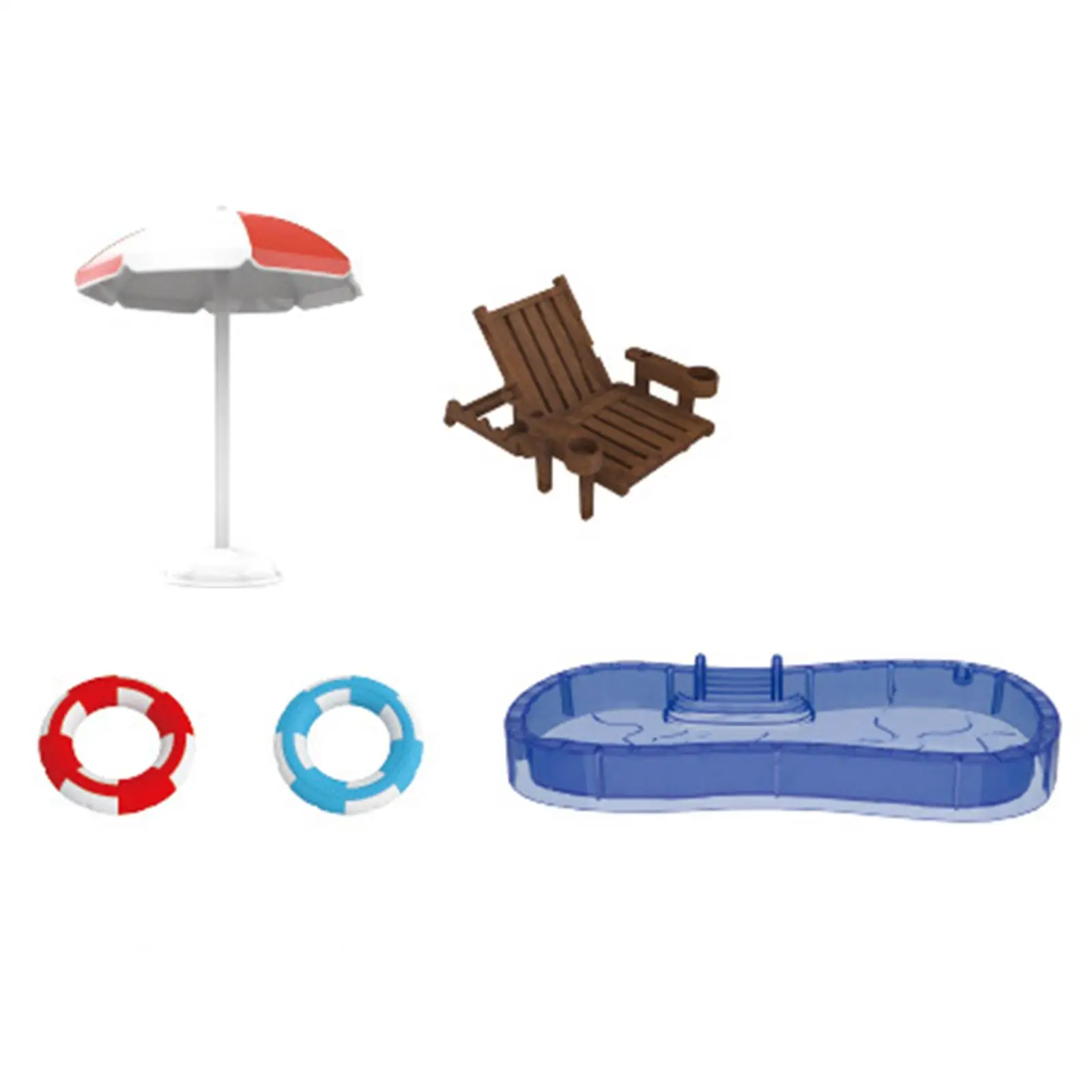 Dollhouse Swimming Pool Set including Swimming Pool, Parasol, Chair, and Floats Play House Supplies Pretend Toy Accessories DIY