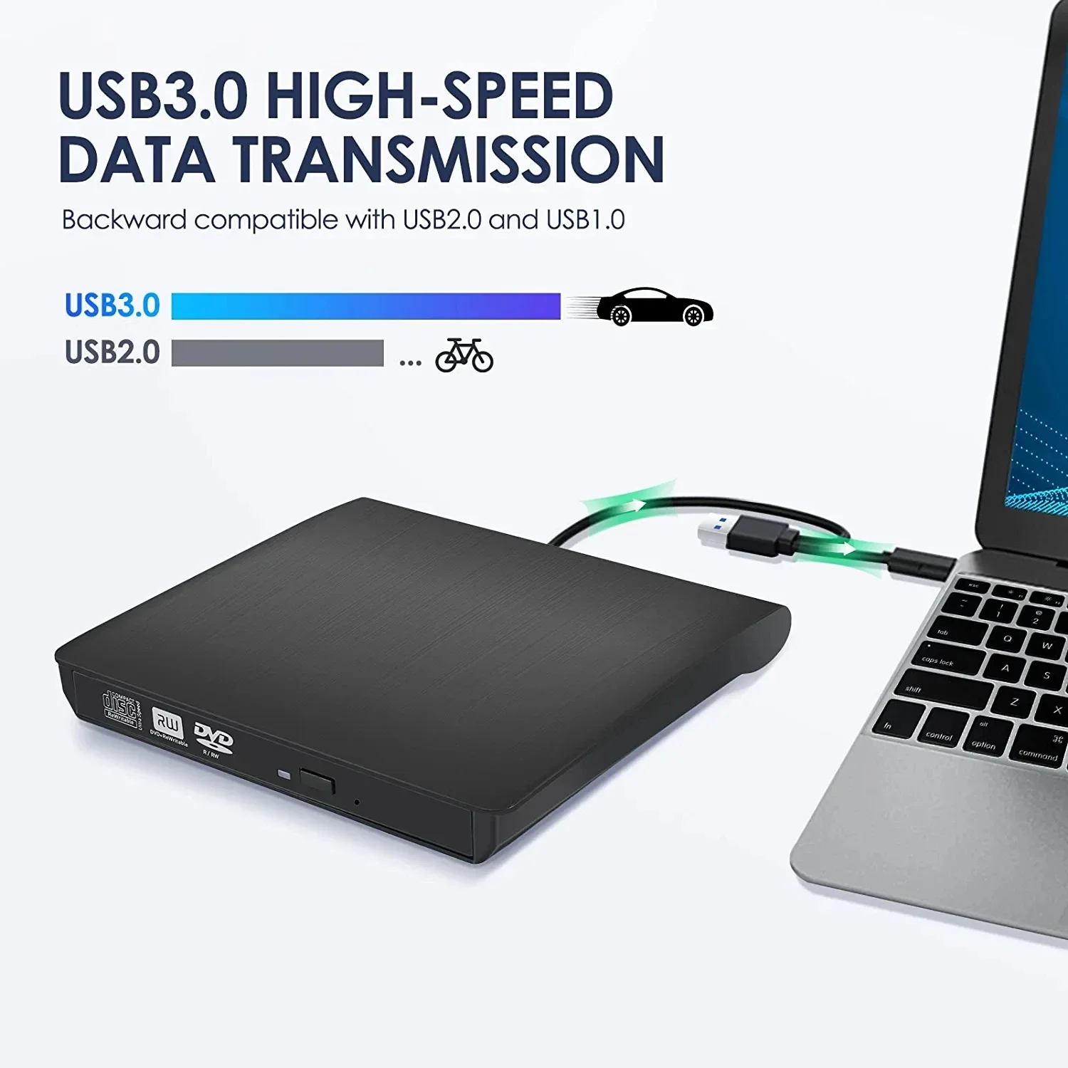 Laptop External CD/DVD Drive Type-C and USB 3.0 Dual Interface Portable Burner Writer Reader High-speed Data Transfer Recorder