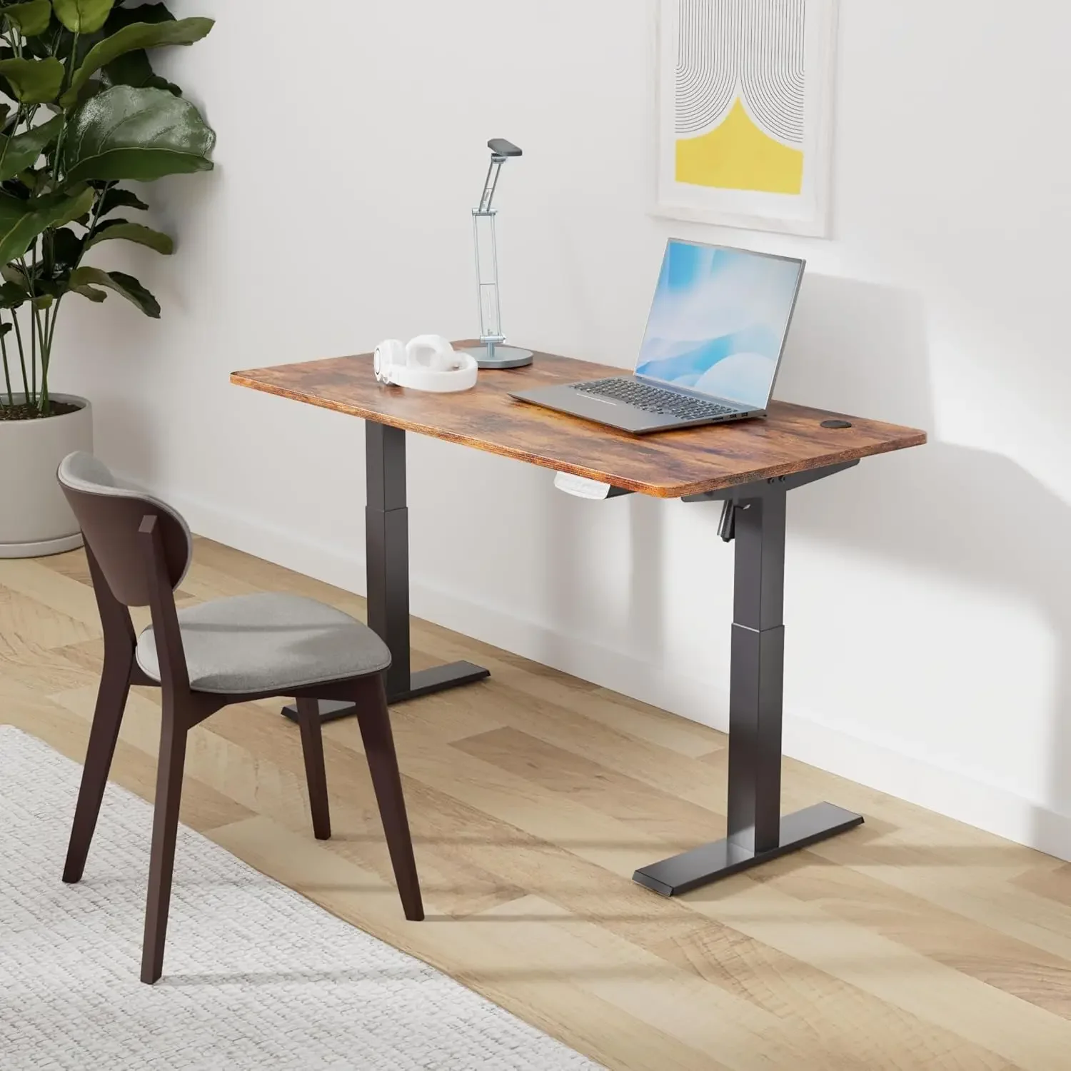 Electric Standing 48 x 24 Inches Height Adjustable Stand up  Sit Stand Home Office  Computer , Rustic Brown