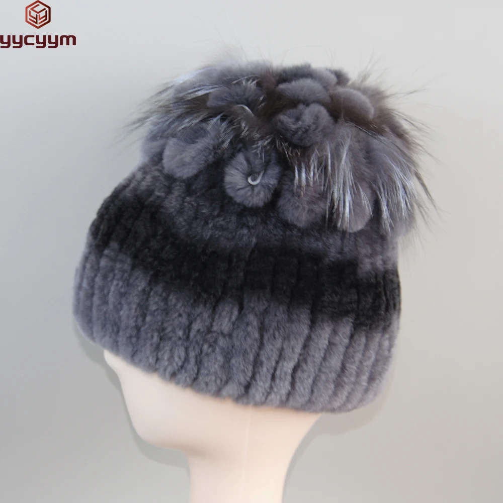 Hot Sale Russia New Winter Real Fur Beanies Hat Women 100% Genuine Real Rex Rabbit Hat Good Elastic Knitted Rex Rabbit Fur Caps