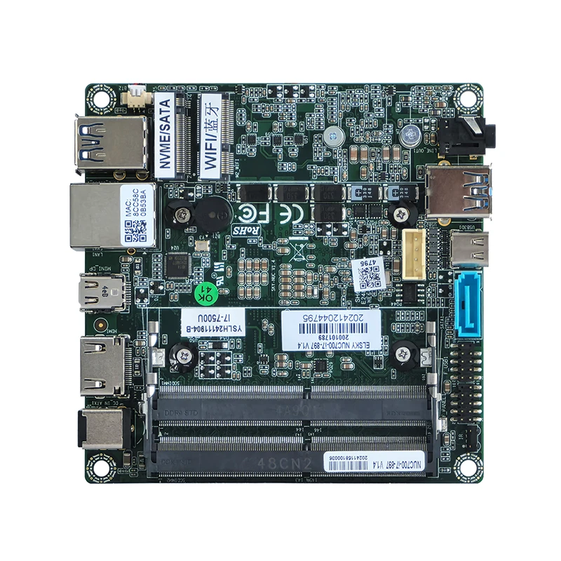 ELSKY Dual HDMI Display Interface Skylake Kabylake Core I5-7500U 2*NB-DDR4 RAM Single Network Type-C Mainboard