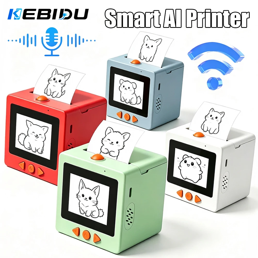 KEBIDU Smart AI Voice Mini Thermal Printer BT WiFi Pocket Sticker Maker Inkless Printing Machine For Journal Memo Photo Label