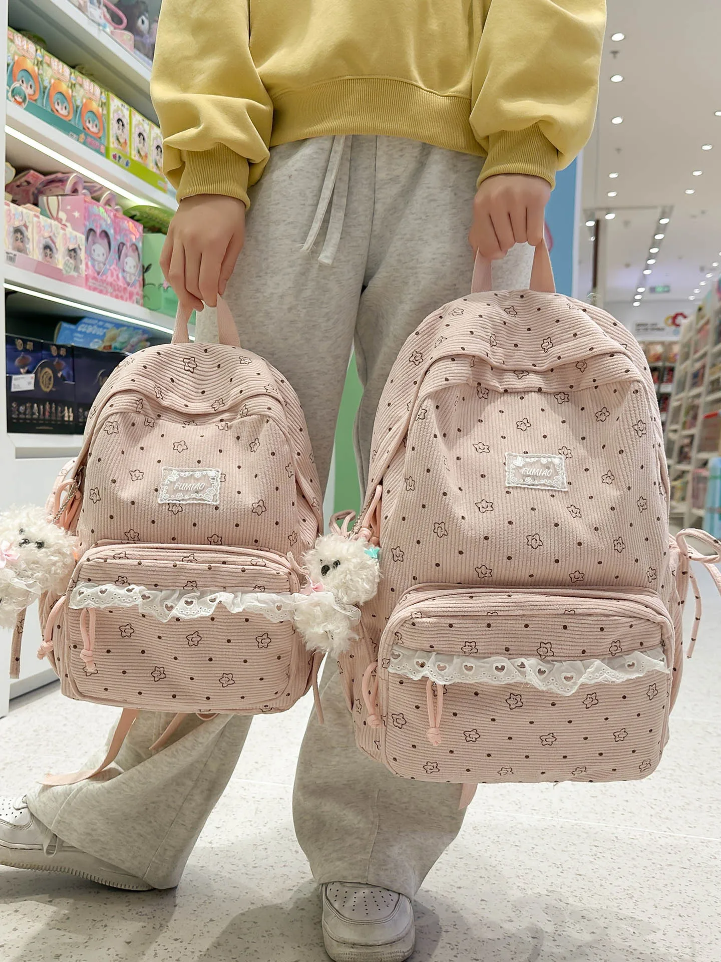 children's-corduroy-backpack-double-shoulder-bag-for-junior-and-high-school-girls-student-commuter-casual-simple-style-backpack
