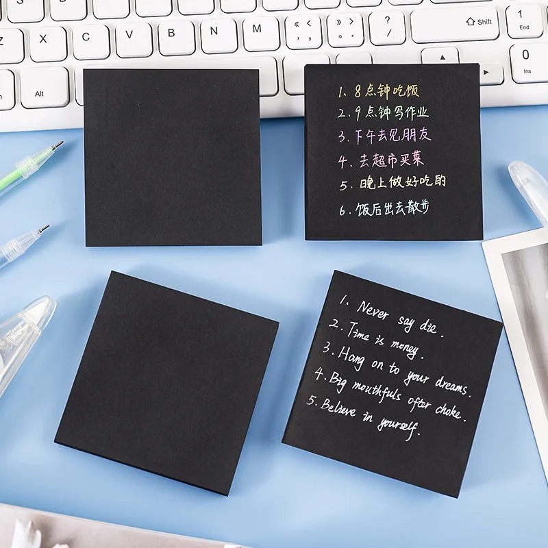 Black Simple Sticky Notes Student Pure Black Message Sticky Note Paper Note N Times Memo Pad Sticky Tabs