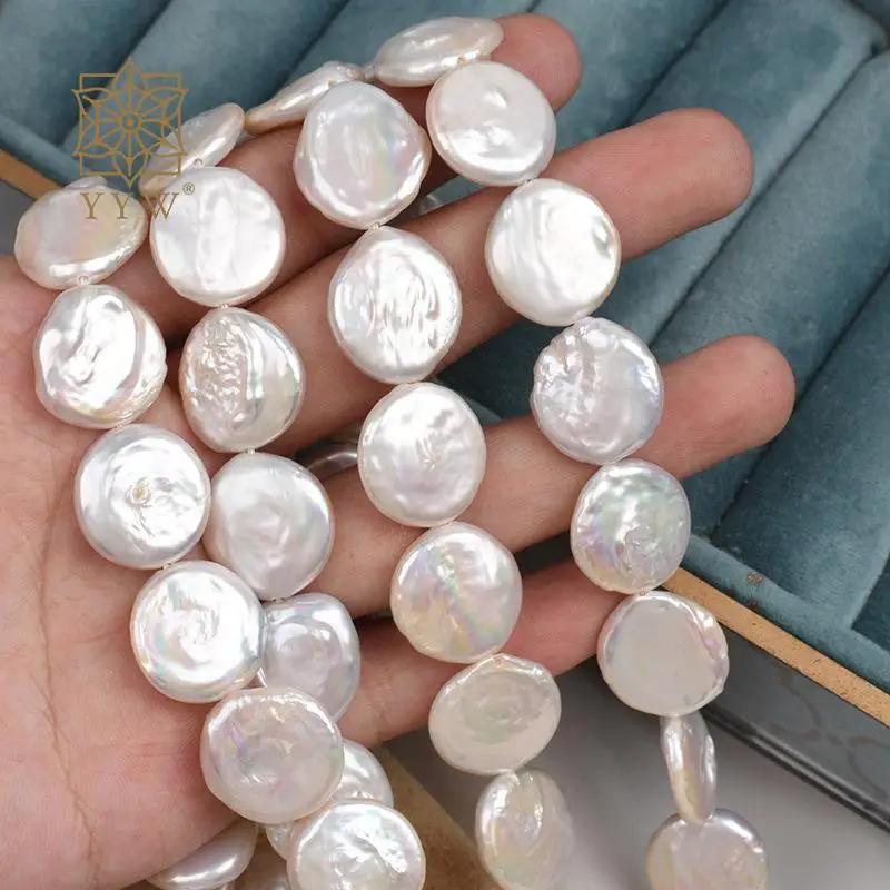 15-16mm Grade AAA White Coin Cultured Freshwater Pearl Beads Hole Approx 0.8mm 39cm Strand For Jewelry Making Necklace