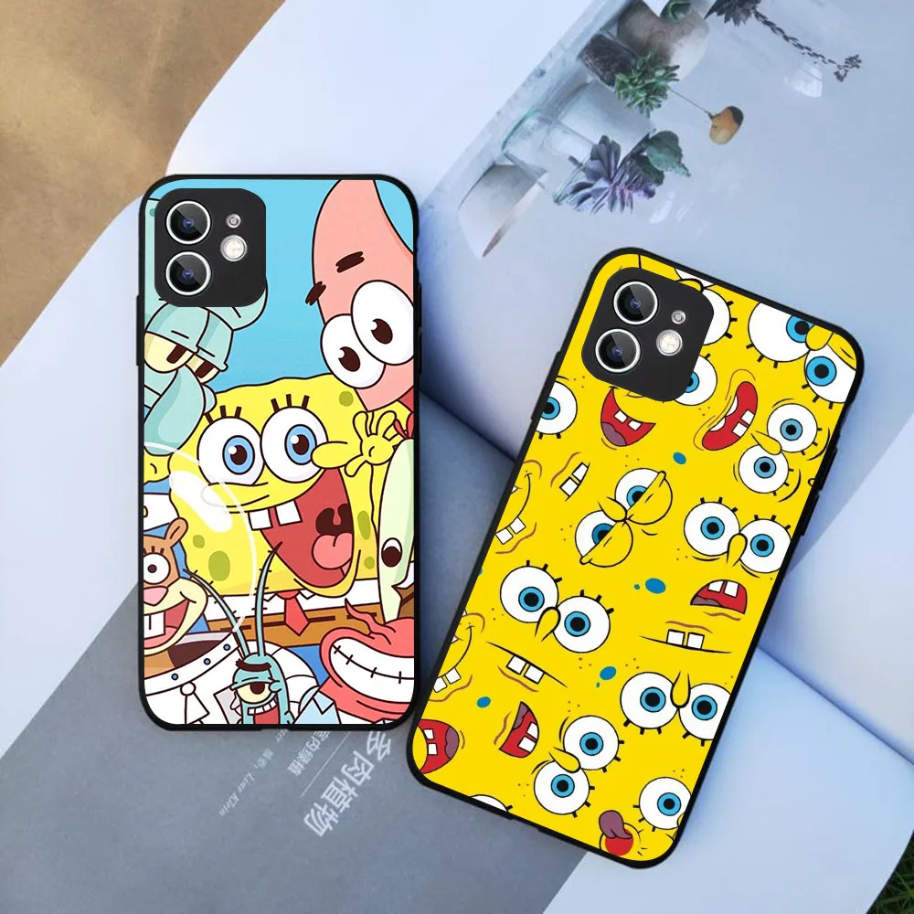 SJ-67 SpongeBob SquarePants Silicone Case For Samsung Note 8 9 10 20 S10 S20 S21 S22 Ultra Lite Plus