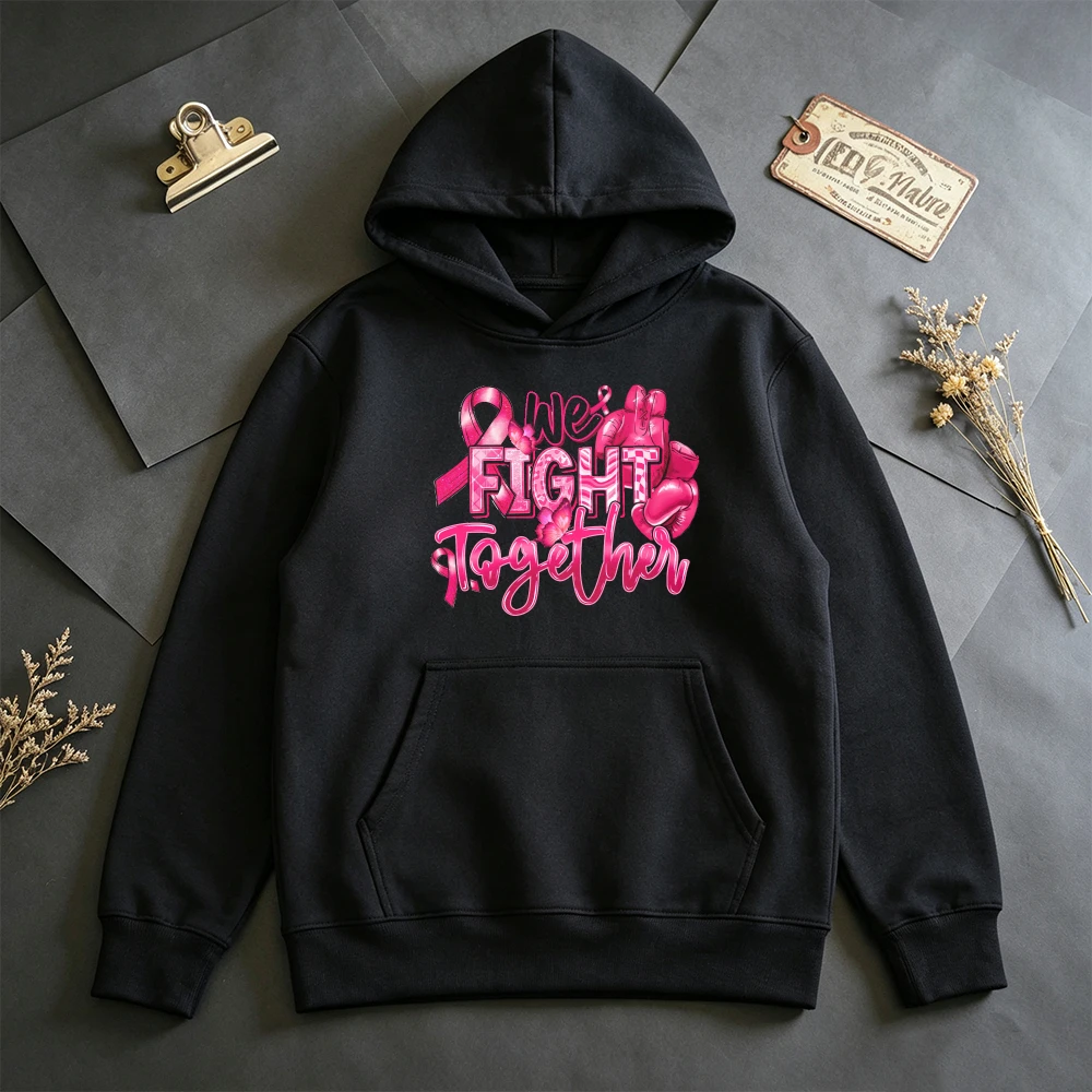 Fighter Support Hoodie We Fight Together Long Sleeve Sweatshirt Pink Ribbon Pullover Men Women Gift Idea Clothes