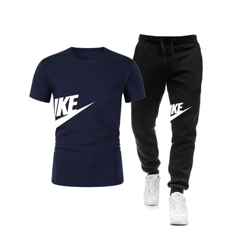 

New summer men's short-sleeved T-shirt, men's comfortable casual sports and fitness thin long pants two-piece set