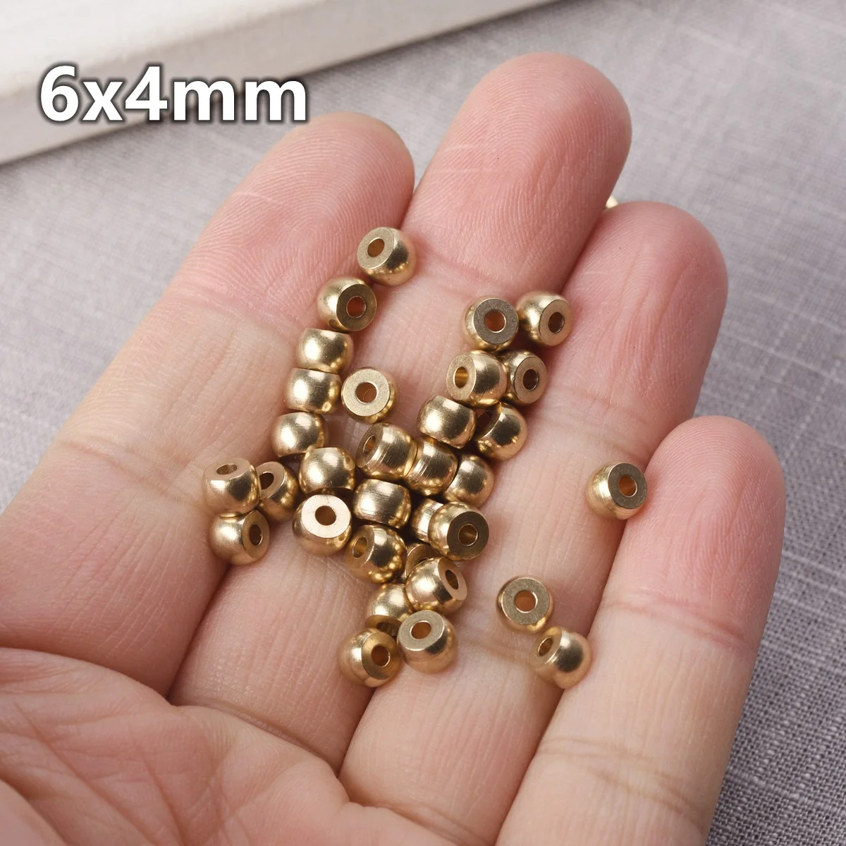 Lote de cuentas de cilindro redondo para fabricación de joyas, 5x3mm, 6x4mm, 8x5mm, Metal de latón macizo, Color dorado claro, espaciador suelto,