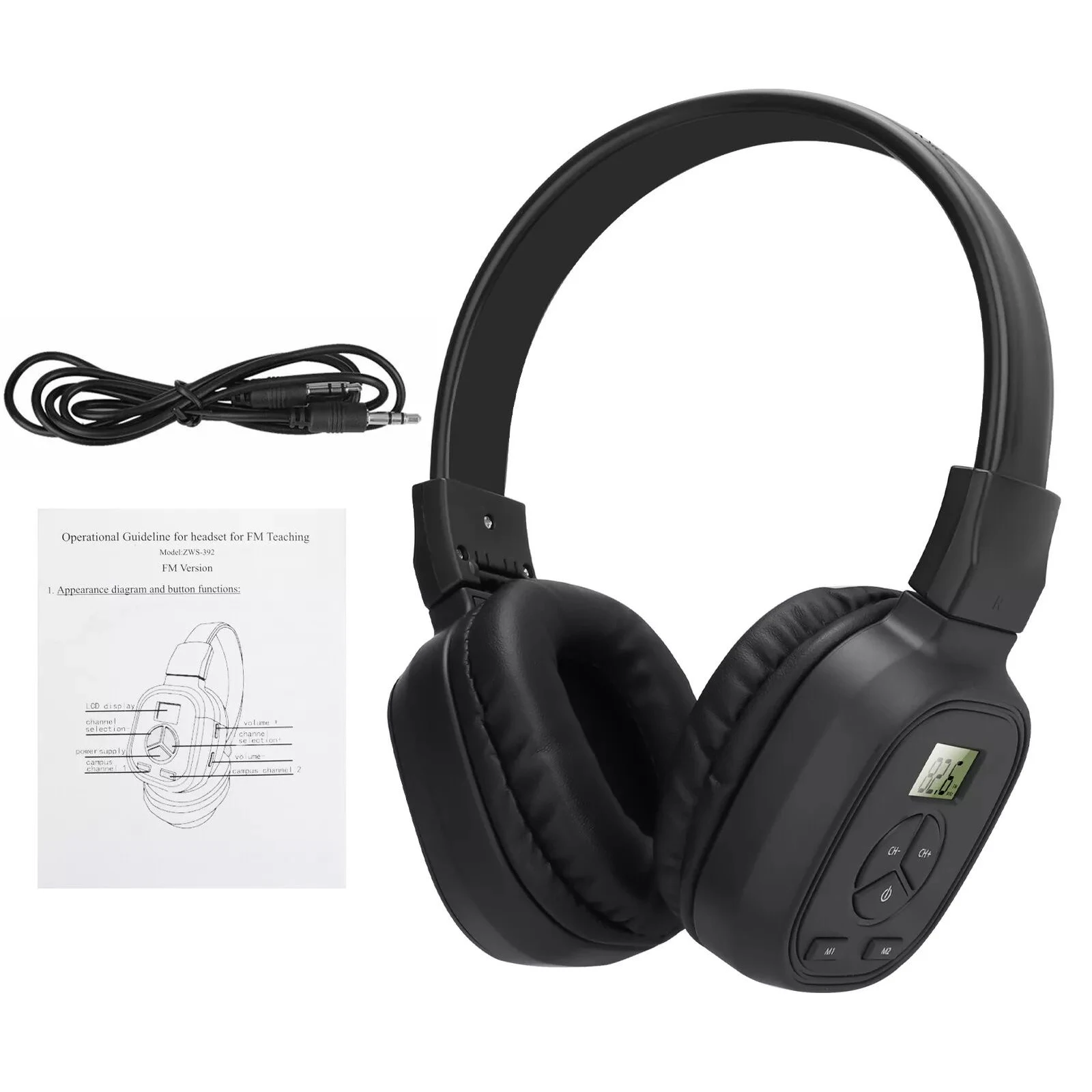 Portable FM Radio Headphones with Auto Scan Store 2 Preset, Support AUX 50-108MHz Headset for Outdoor Jogging Home Travel