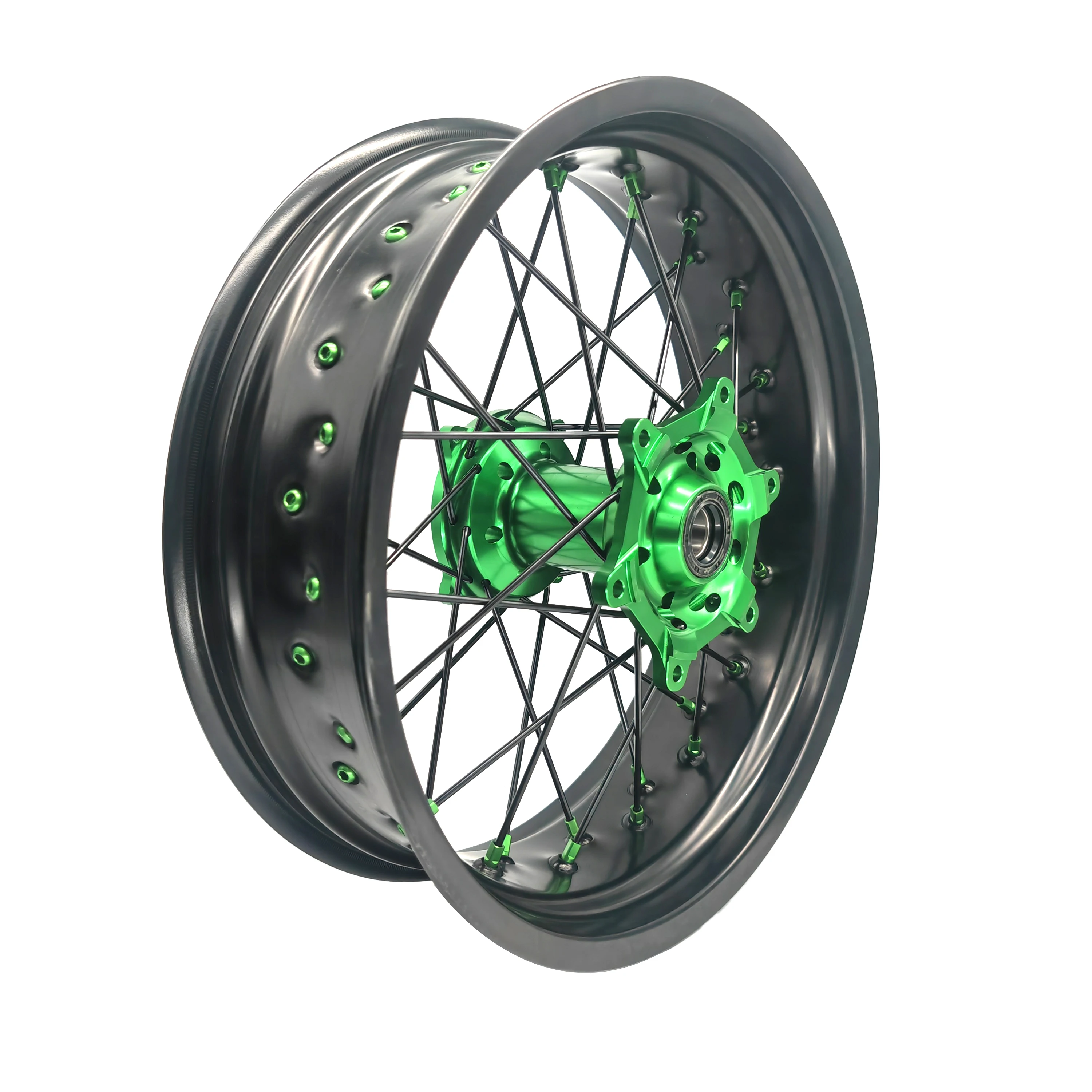 

KX125 KX250 17 Inch 36 Spoke Black Wheel Rims Green Hub Supermoto Wheels for KAWASAKI