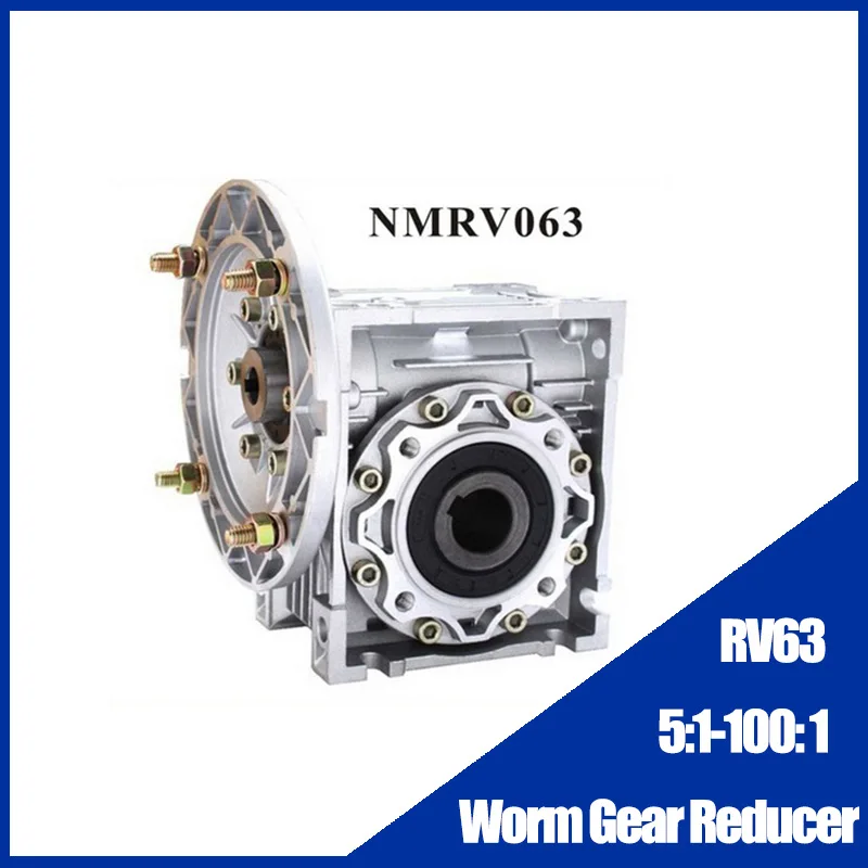 

RV63 Worm Gear Reducer NMRV063 14mm 19mm 24mm Input Hole 5:1-100: 1 Gear Ratio output hole 25mm For 0.25-1.5KW Motor