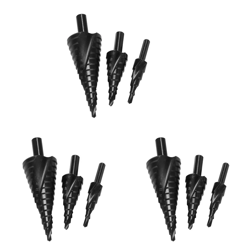 A93Z 9PCS 4-32MM HSS Cobalt Step Drill Bit Set Nitrogen High Speed Steel Spiral For Metal Cone Triple-Cornered Shank