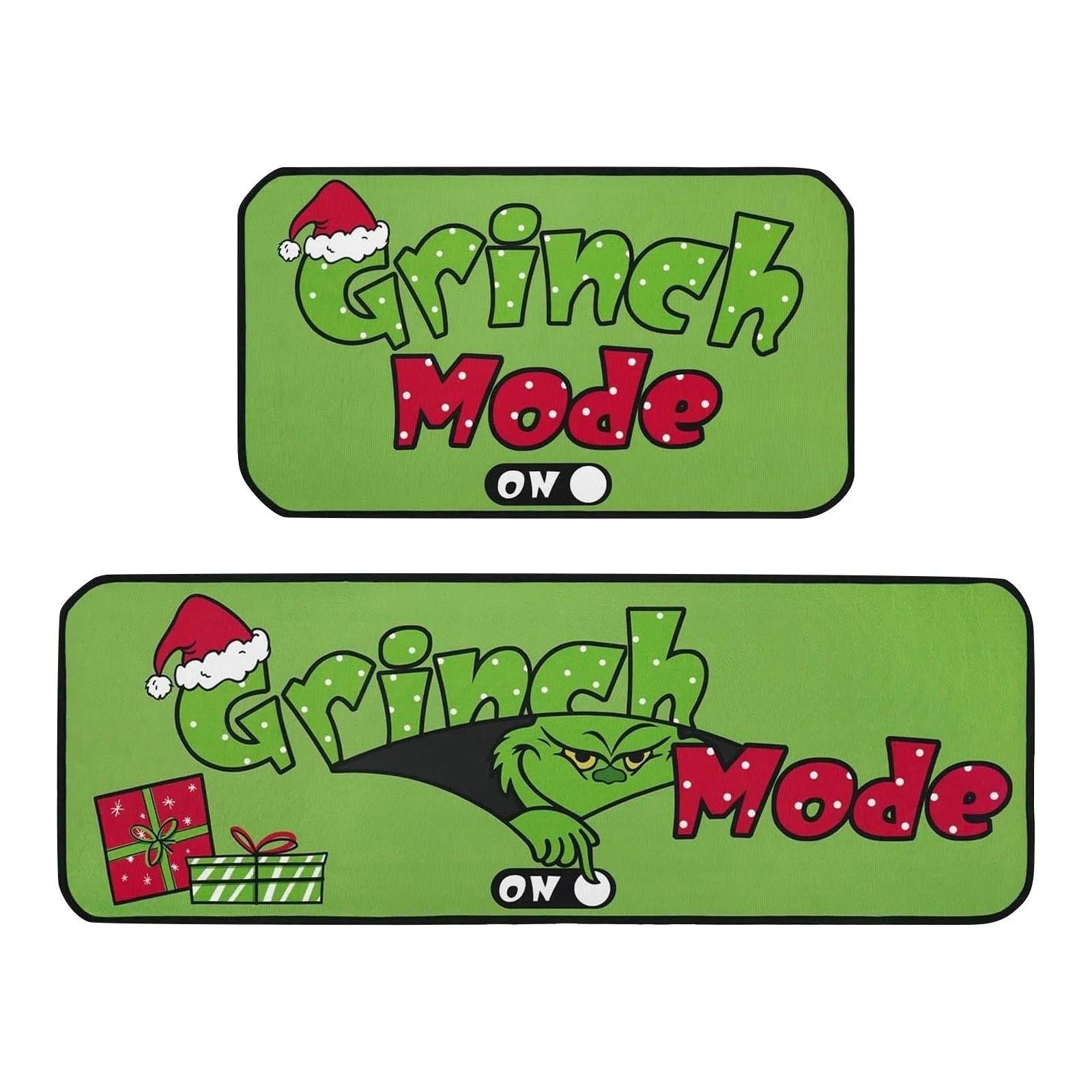 VIKAMA 2 قطعة عيد الميلاد غرينش البساط مجموعة مقاومة للبقع وعدم الانزلاق مدخل المدخل ممسحة المطبخ وغرفة الغسيل البساط ديكور المنزل