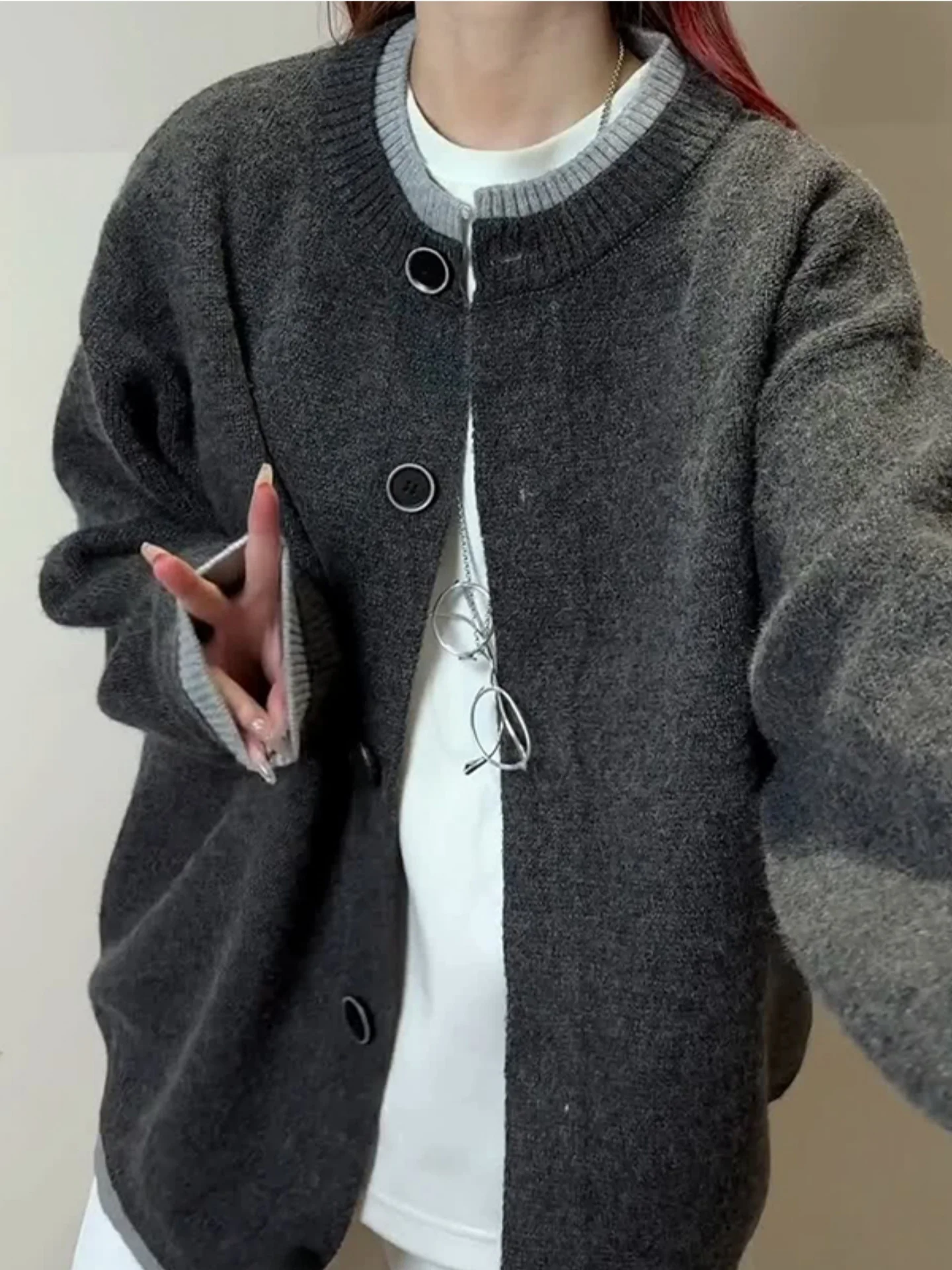 

Loose Knitted Sweater Jaet Fake Two-Piece Sle Men's Autumn Winter Casual Loose Fit American Retro Top for Men