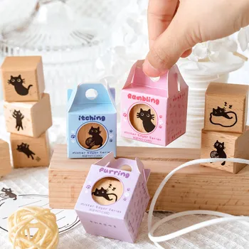Zwarte Kat Houten Rubber Stempel Leuke Kitty Decoratieve Houten Postzegels Voor Journal Dagboek Plakboek Brief Diy Craft Card Making