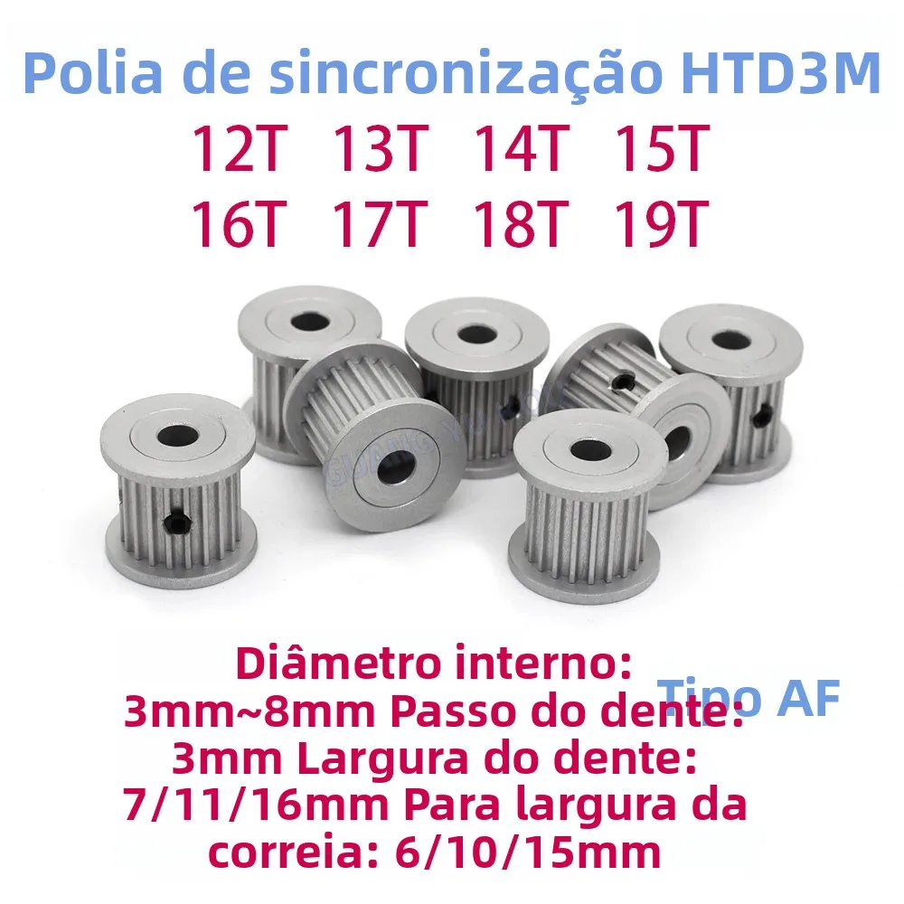 Htd 3m 12t 13t 14t 15t 16t 17t 18t 19t polia dentada furo 3mm ~ 8mm para largura da correia 6/10/15mm htd 3m 12 dentes para 19 polias de dentes