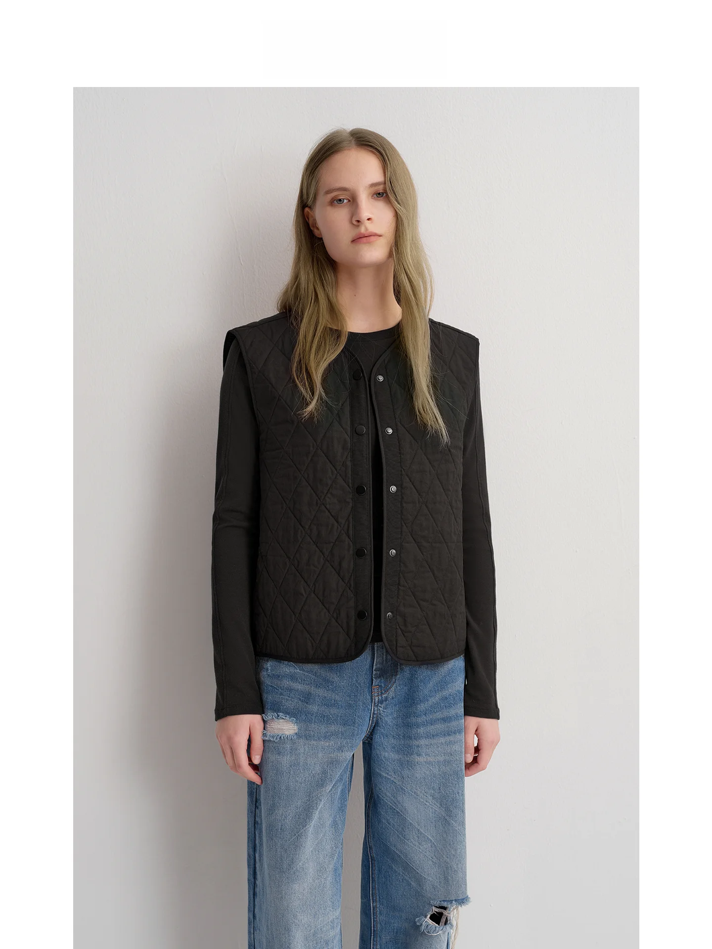 

Женская хлопковая жилетка DE Mincollection в японском стиле с ромбовидным стеганым узором, с наплечными подушечками, стандартный крой, верхняя одежда