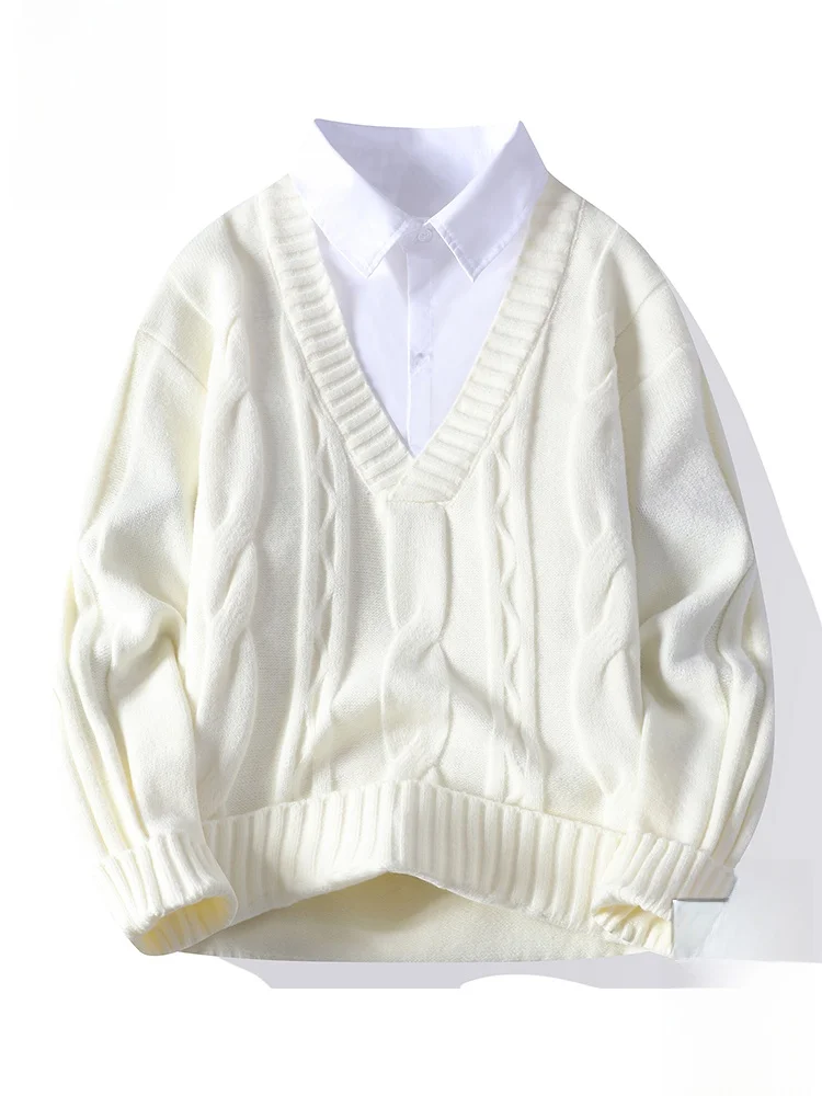 

Мужской свитер Paul Frank Warmth с длинными рукавами, повседневный, свободного кроя, осенняя новинка, простой дизайн, имитация двухслойности, вязаный топ