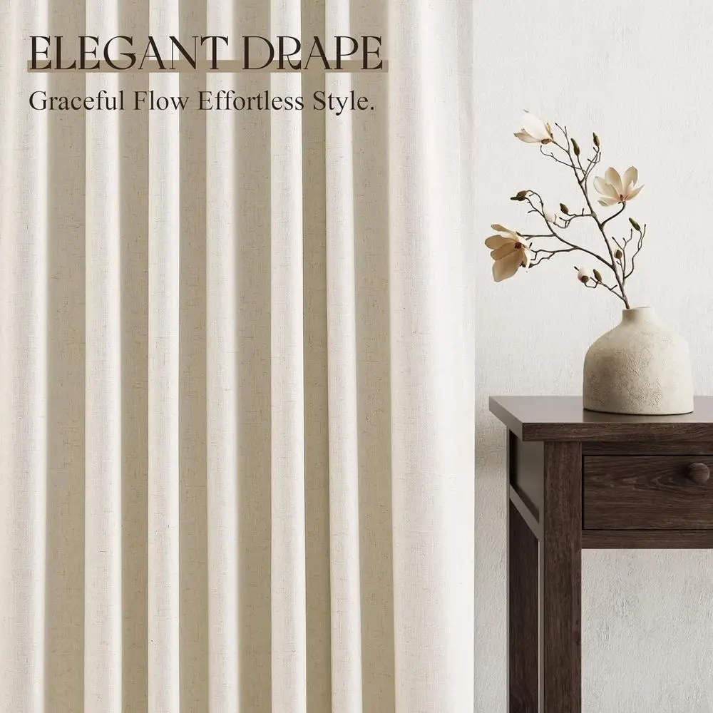 90 ستائر تعتيم من الكتان البيج، مجموعة مكونة من لوحتين لمساحات المعيشة، معزولة حراريًا، تقلل الضوضاء، حجب الضوء بنسبة 100%