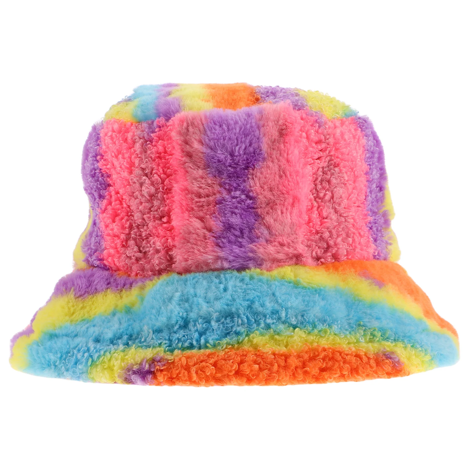 

Rainbow Bucket Hat Women Vintage Warm Polyester Fleece Fisherman Visor Cap Black Kids Adult Christmas Multicolor