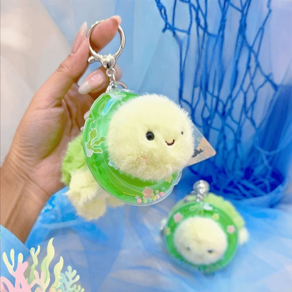 Cute Kawaii Ocean Animal Keychain Seahorse Fish Fluffy Sea Turtle Keyring PP Cotton Soft Dolphin Doll Friend