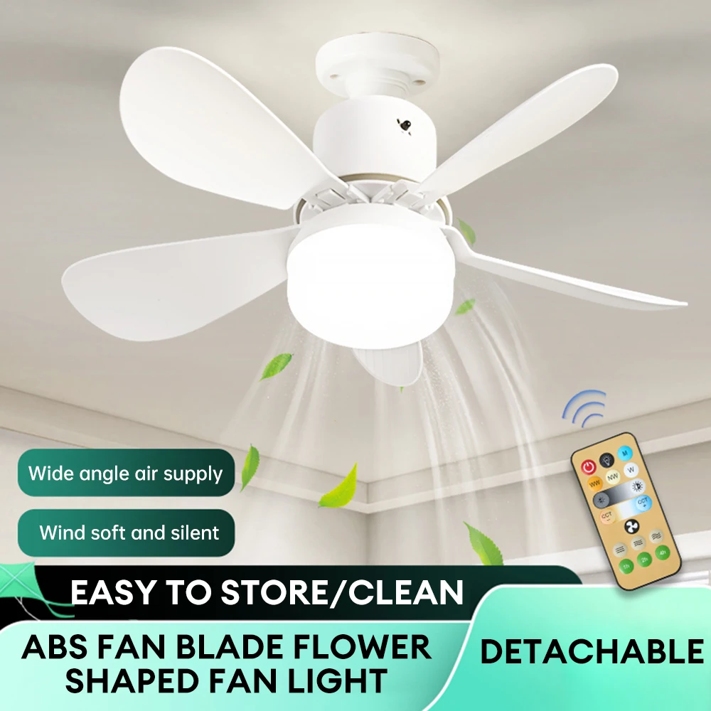 40W Ceiling Fan Light with Remote Control E27 Converter Base LED Lamp Fan 3 Speed Dimmable Silent Fan for Bedroom Living Room