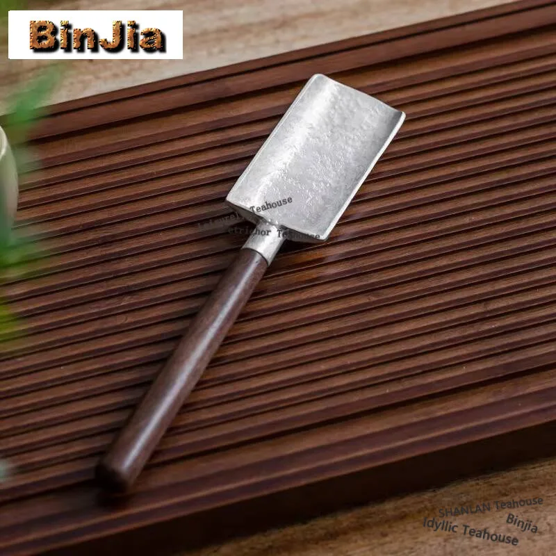 Wooden Handle Tea Shovel Tea Spoon,handmade Tin Ebony Coffee Scoops Tableware Teaspoons,easy Clean Anti Sprinkle Tea Spoon Tools