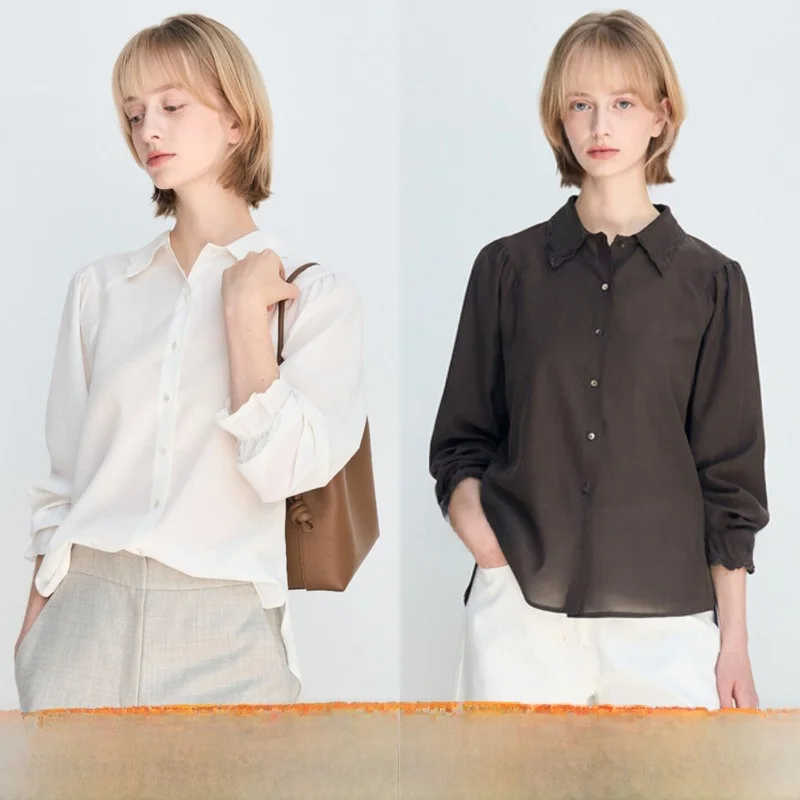 Korean Style Embroidered Lace Shirt Collared Slim Fit Long Sleeve Casual Shirt Sweet Personality Versatile Top Quality Crafts...