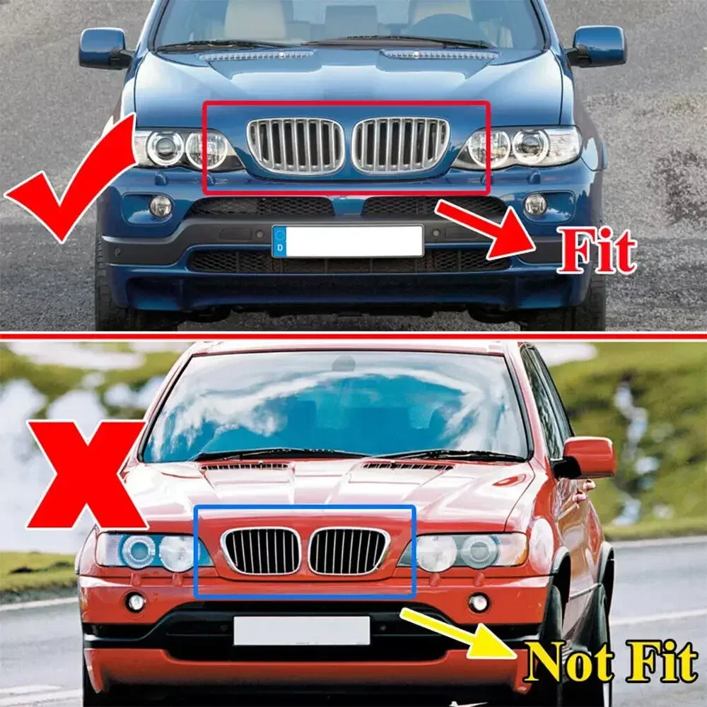 For BMW X5 E53 2004-2006 Front Hood Kidney Bumper Racing Grille Mesh Double Slat Style Grill Car Replacement Accessories Black