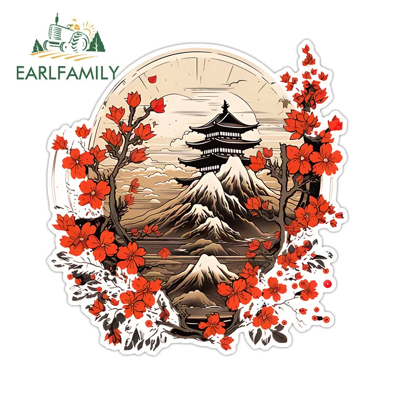 EARLFAMILY Japanese Landscape Car Stickers Water Bottle Motorcycle Computer Cooler Decals Occlusion Scratch Waterproof Car Label