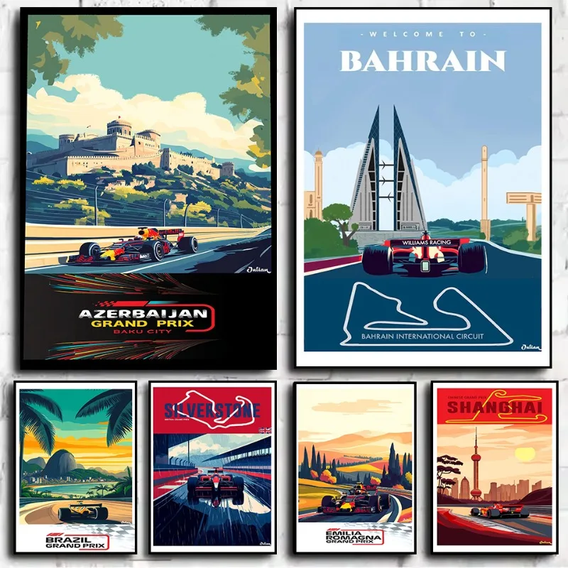 Affiche de la Série F1 Grand Master Formula One, Toile Imprimée, Art de la Maison, Décoration Murale de Salon et de Chambre à Coucher, Peinture Sans Cadre
