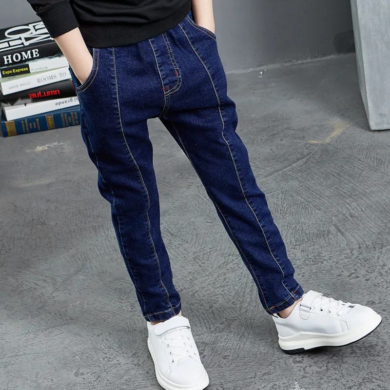 Kids Boys Jeans Young Casual Trousers 4-11 Years Children Denim Long Pants Elastic Waist Pants Spring Autumn Slim Jean